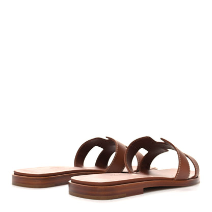 Hermes Box Calfskin Oran Sandals 38 Gold 4 of 9