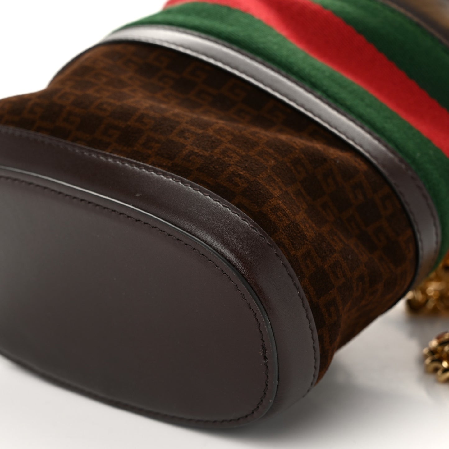 Suede Calfskin Web G Logo Bucket Bag Dark Brown