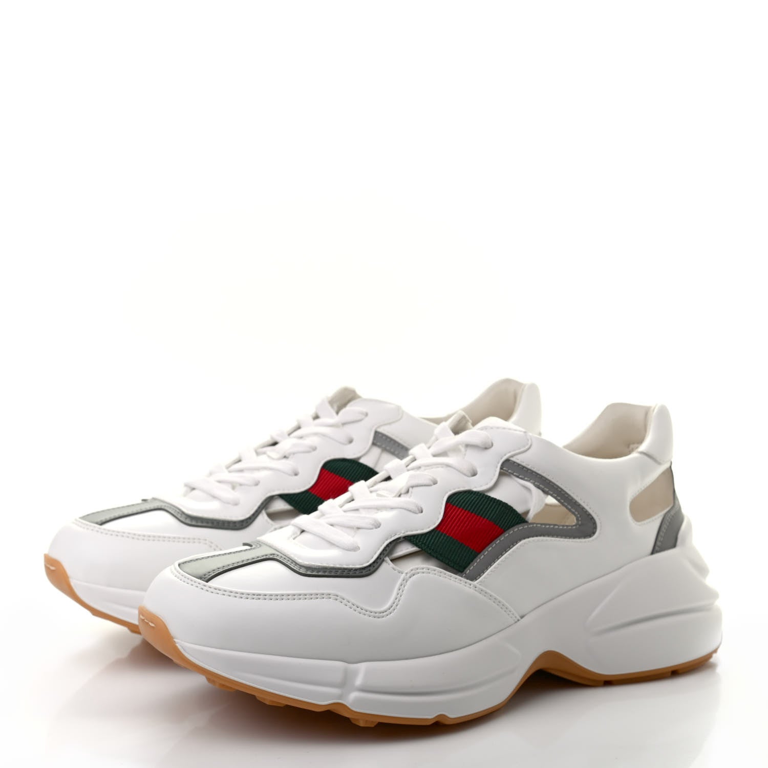 Gucci Demetra Web Mens Rhyton Cut Out Sneakers 8.5 Great White Grey 3 of 7