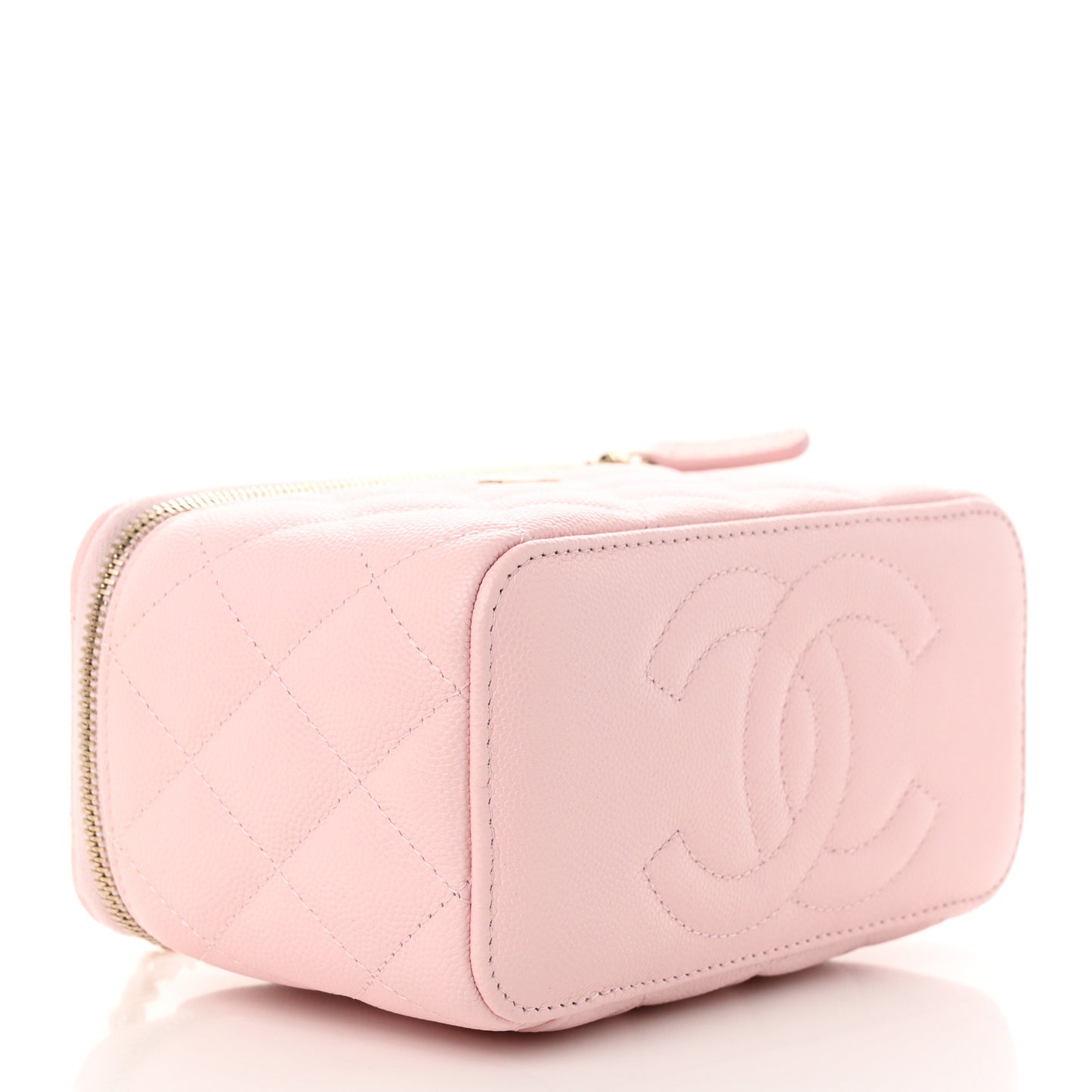 Caviar Quilted Small Vanity Case With Chain Light Pink