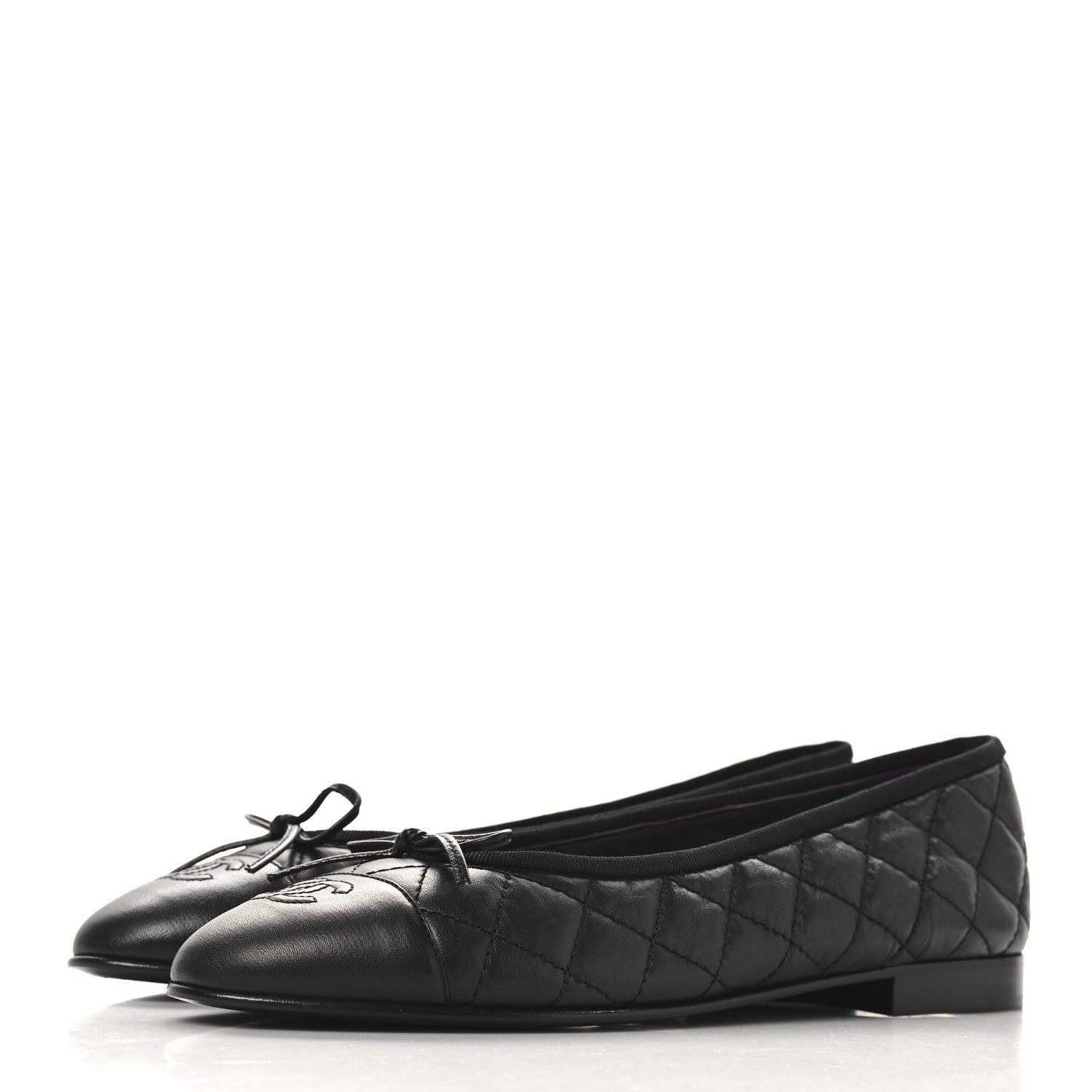 Chanel Aged Calfskin Quilted CC Cap Toe Ballerina Flats 39 Black 4 of 10