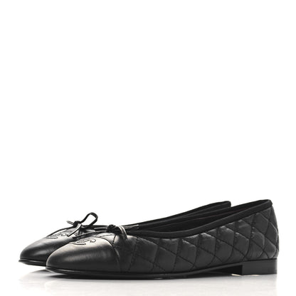 Chanel Aged Calfskin Quilted CC Cap Toe Ballerina Flats 39 Black 4 of 10