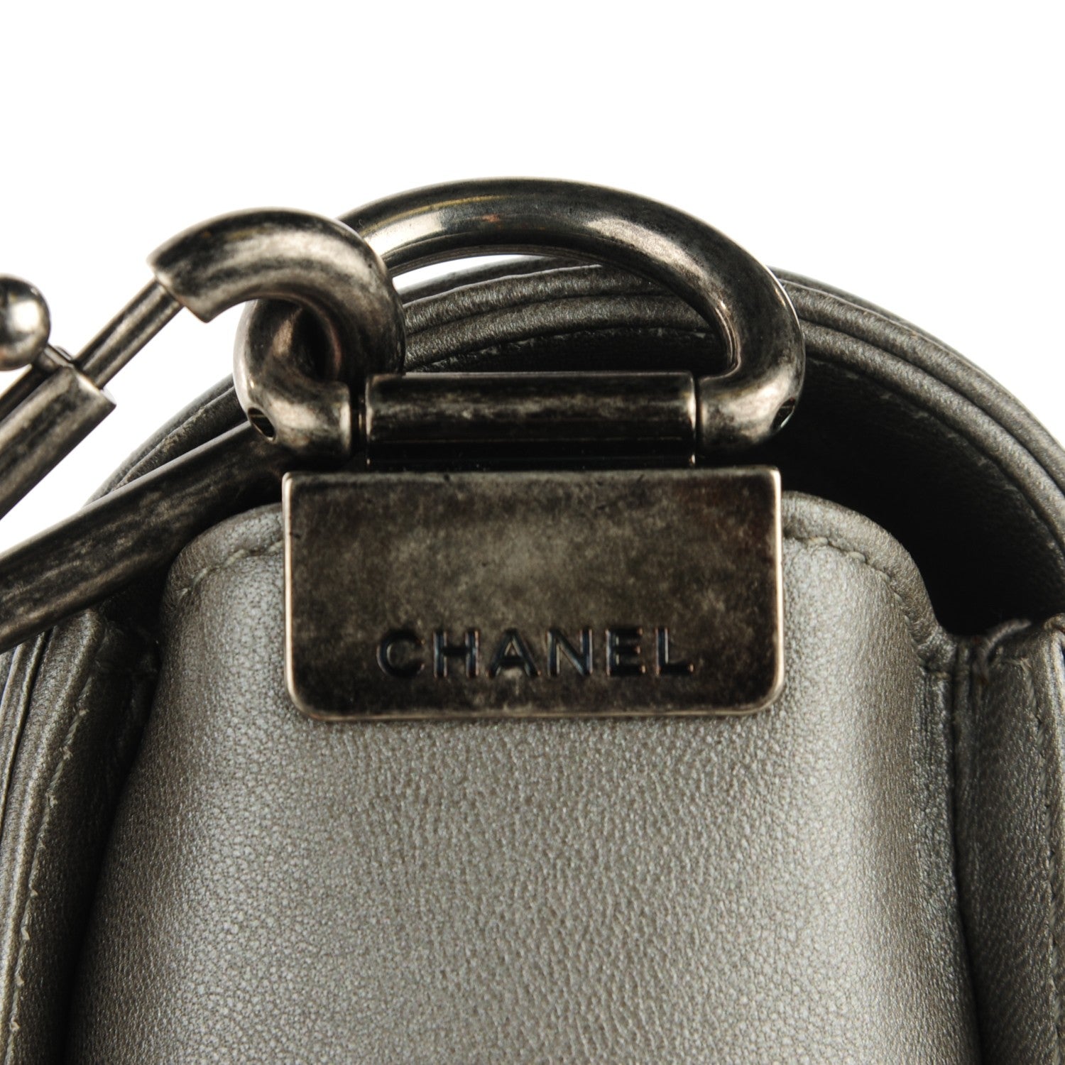 Chanel Lambskin Quilted Medium Boy Flap w Stingray Strap Silver 8 of 9