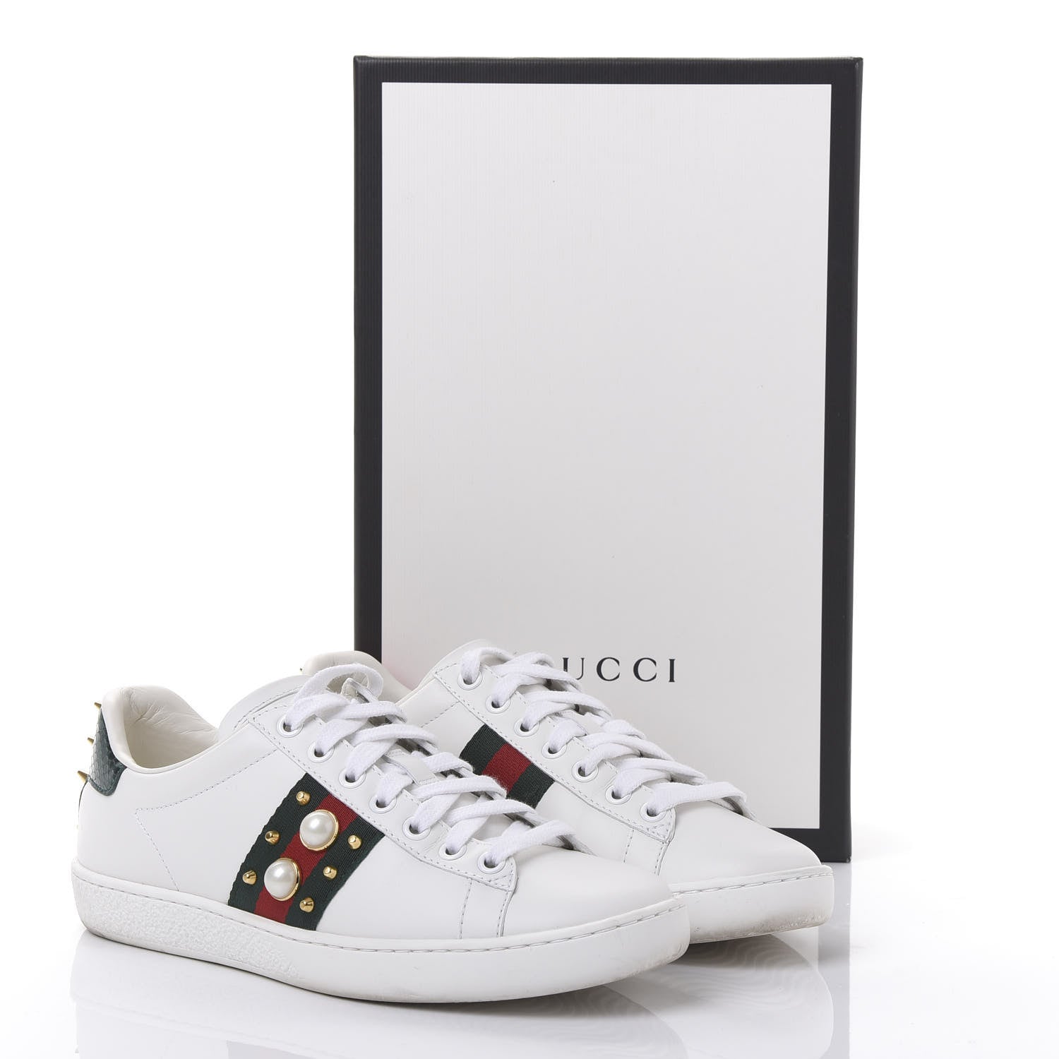 Gucci Calfskin Web Pearl Studded Womens Ace Sneakers 36 White 10 of 10