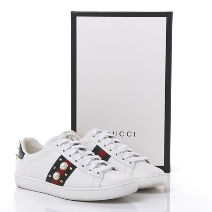 Gucci Calfskin Web Pearl Studded Womens Ace Sneakers 36 White 10 of 10