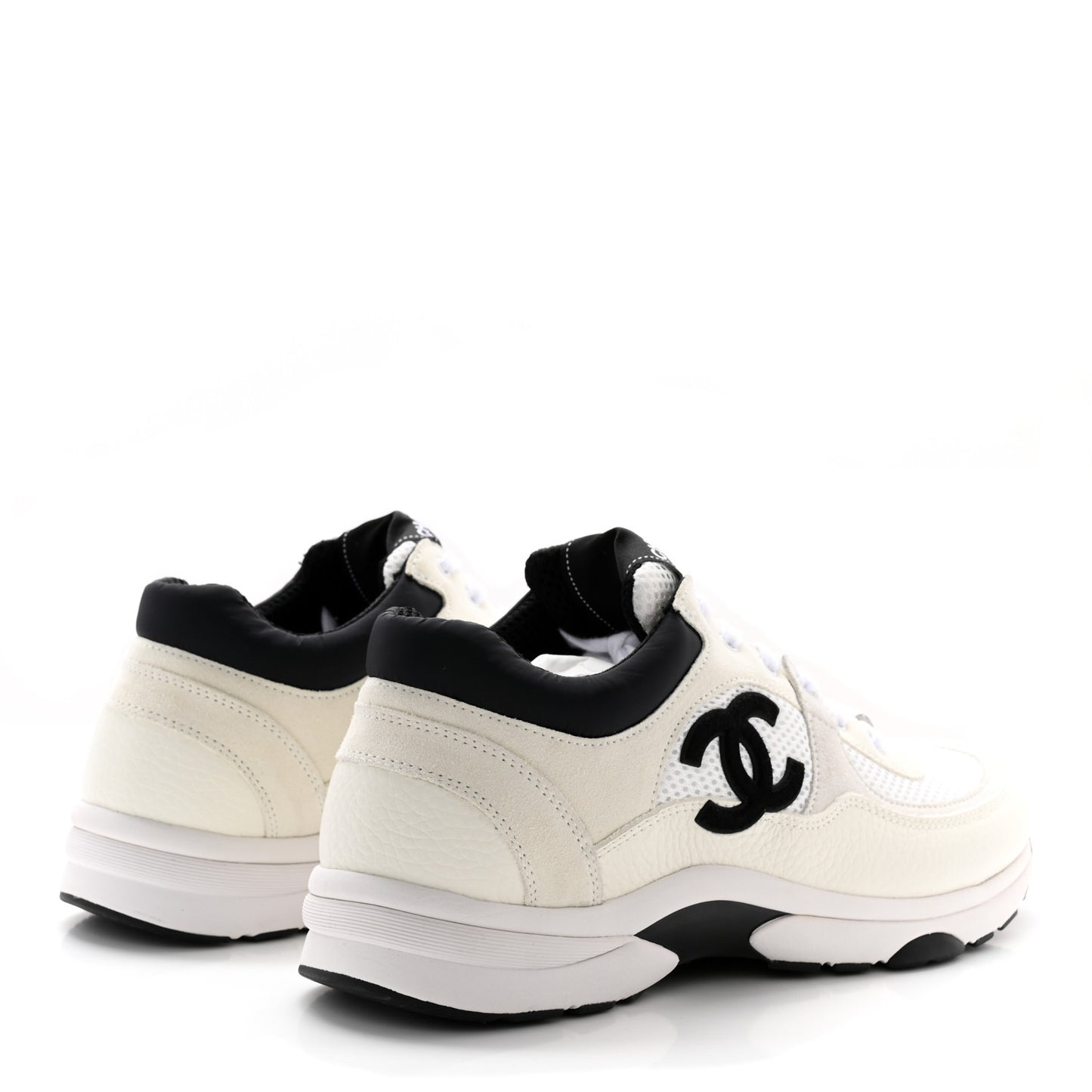 Mesh Suede Calfskin Grained Calfskin Womens CC Sneakers 41 White Black