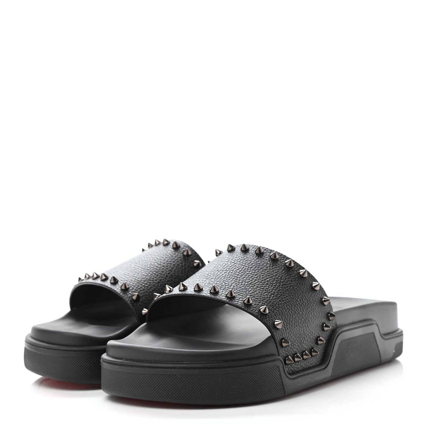 Calfskin Studded Pool Fun Platform Flat Slide Sandals 43 Black