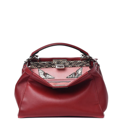 Fendi Nappa Elaphe Monster Eyes Mini Peekaboo Iconic Satchel Ruby Bois de Rose Natural 1 of 8