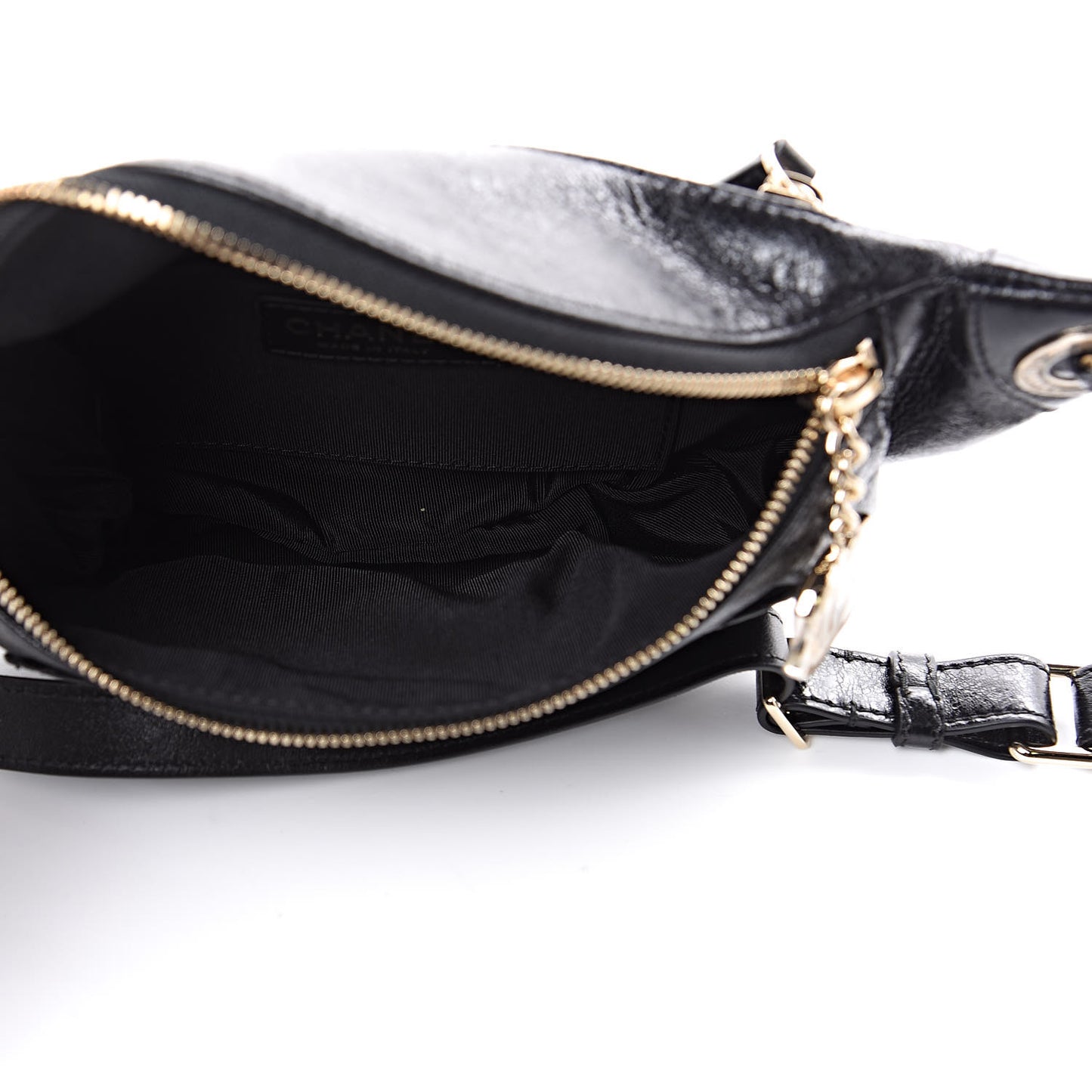 Crumpled Glazed Lambskin Quilted Waist Bag Fanny Pack Black