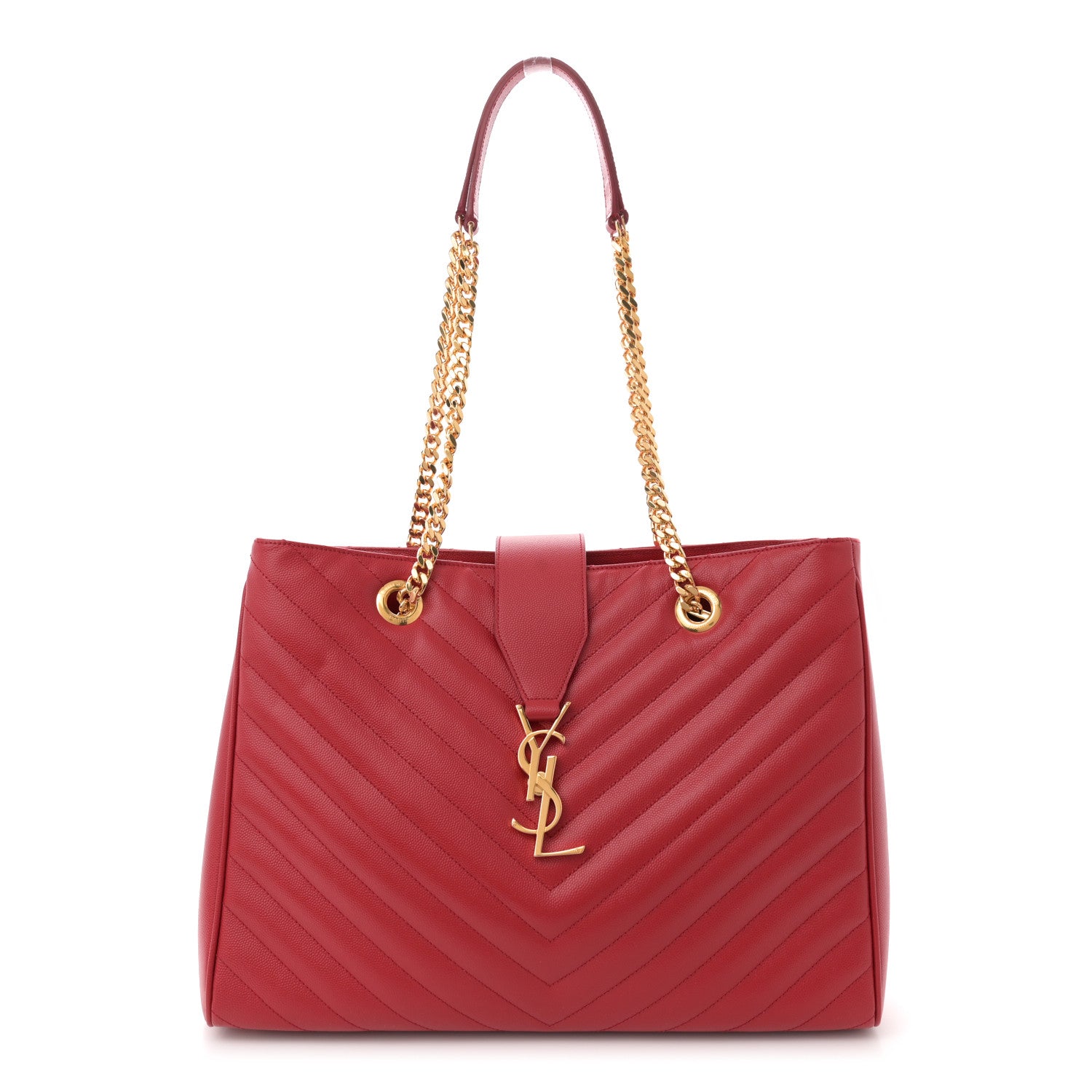 Saint Laurent Grain De Poudre Matelasse Chevron Monogram Shopping Bag Red 1 of 11