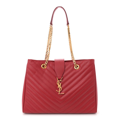 Saint Laurent Grain De Poudre Matelasse Chevron Monogram Shopping Bag Red 1 of 11
