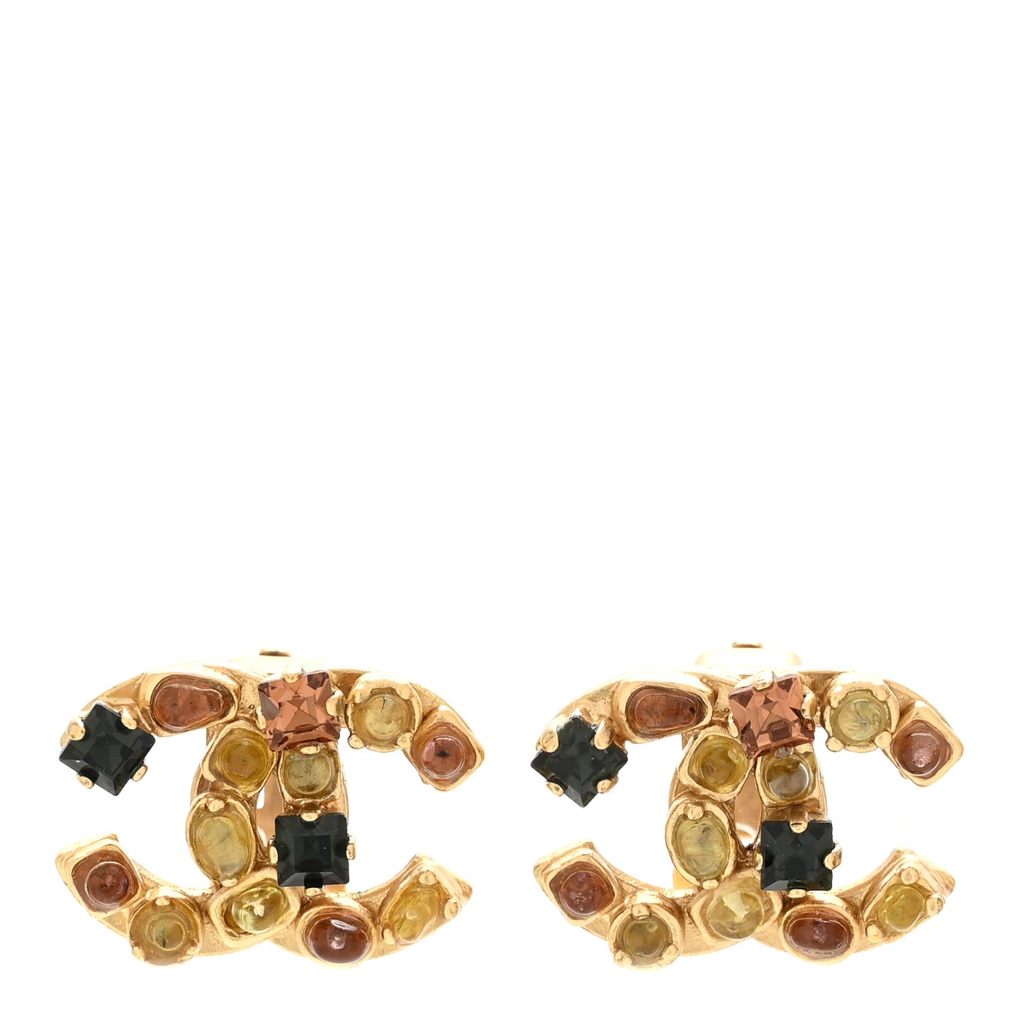 Crystal CC Clip On Earrings Gold Black Multicolor