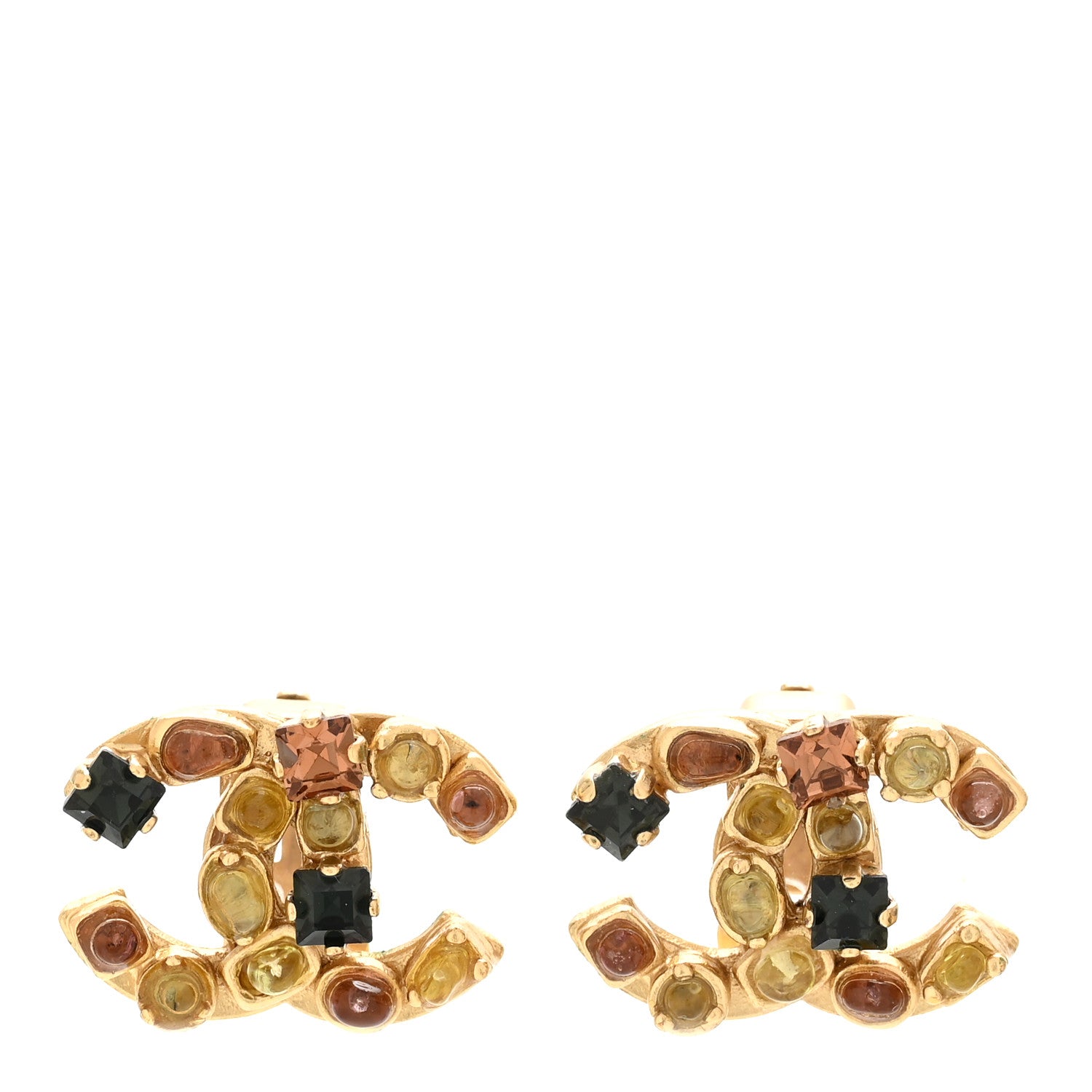 Chanel Crystal CC Clip On Earrings Gold Black Multicolor 1 of 5