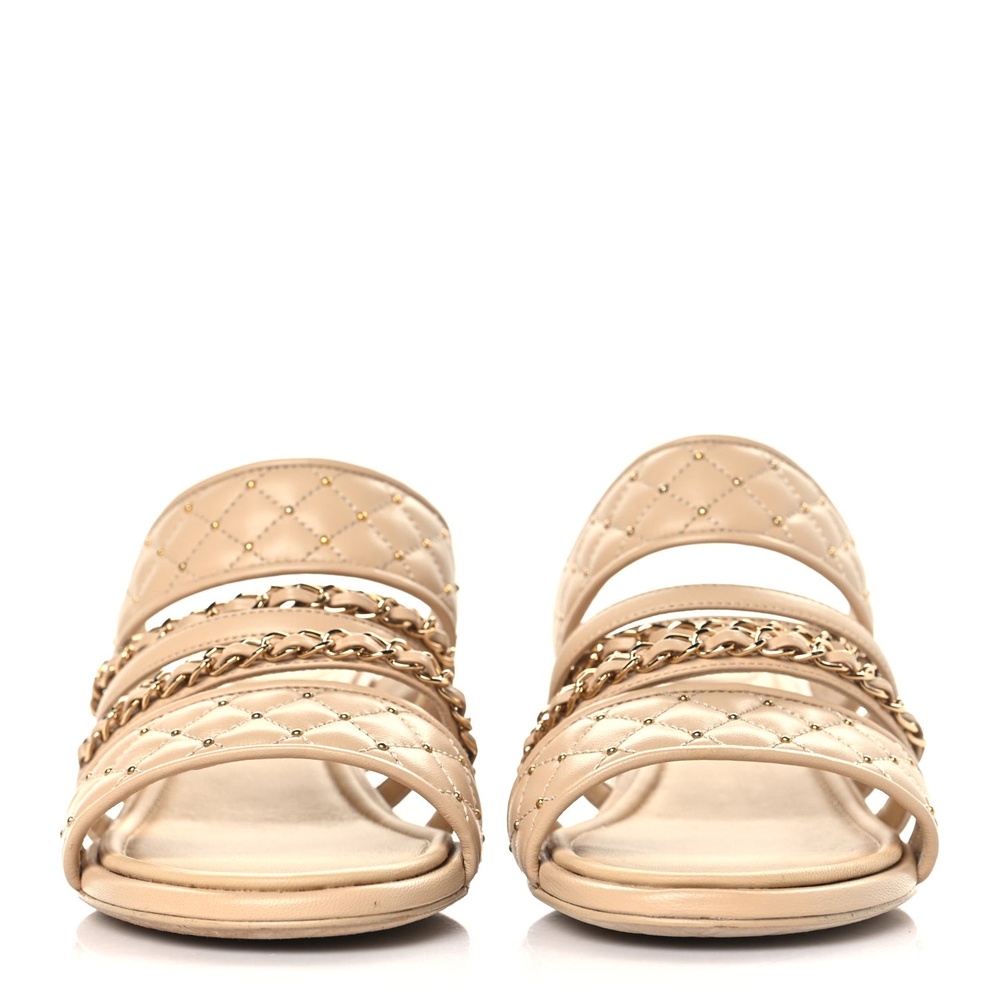 Lambskin Quilted Chain Mule Sandals 39 Beige