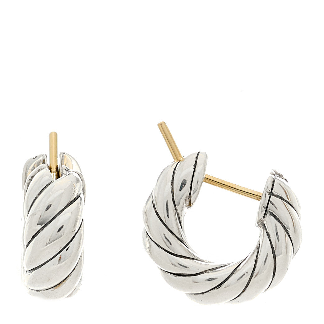 David Yurman Sterling Silver Sculpted Cable Micro Huggie Hoop Earrings 1 of 4