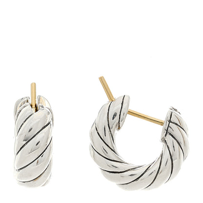 David Yurman Sterling Silver Sculpted Cable Micro Huggie Hoop Earrings 1 of 4
