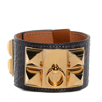 Hermes Matte Alligator Collier De Chien CDC Bracelet S Graphite 1 of 7