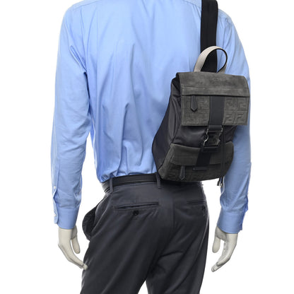 Fendi Suede Nylon Santander Cuoio Romano Bi-Color FF Embossed Small Fendiness Backpack Piombo Fango Grigio Polvere Asphalto 2 of 11