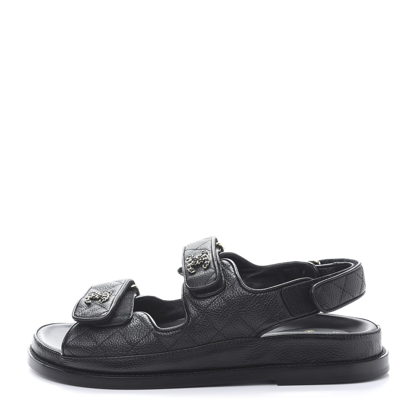 Grained Calfskin Velcro Dad Sandals 38 Black