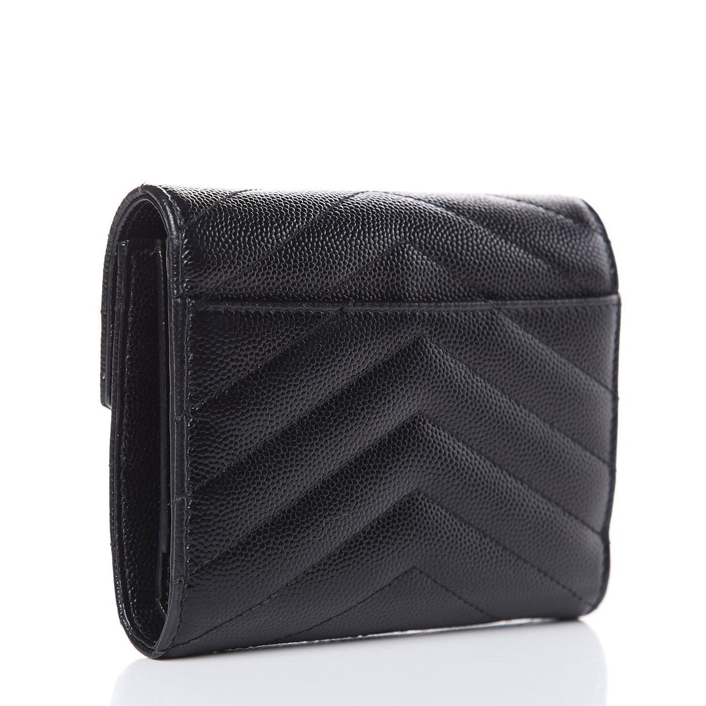 Grain De Poudre Matelasse Chevron Monogram Compact Tri Fold Wallet Black