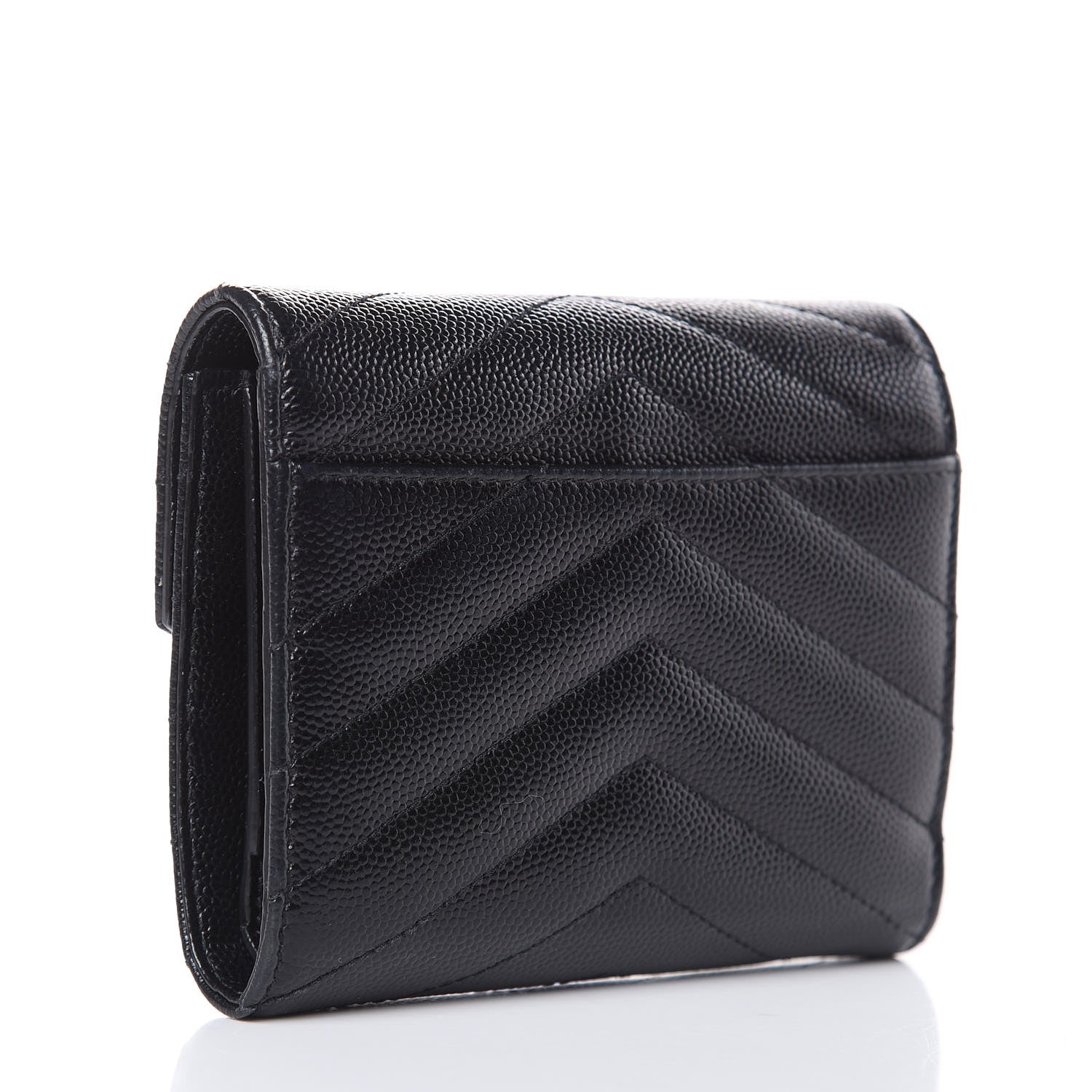 Saint Laurent Grain De Poudre Matelasse Chevron Monogram Compact Tri Fold Wallet Black 3 of 12