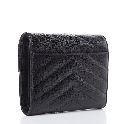 Saint Laurent Grain De Poudre Matelasse Chevron Monogram Compact Tri Fold Wallet Black 3 of 12