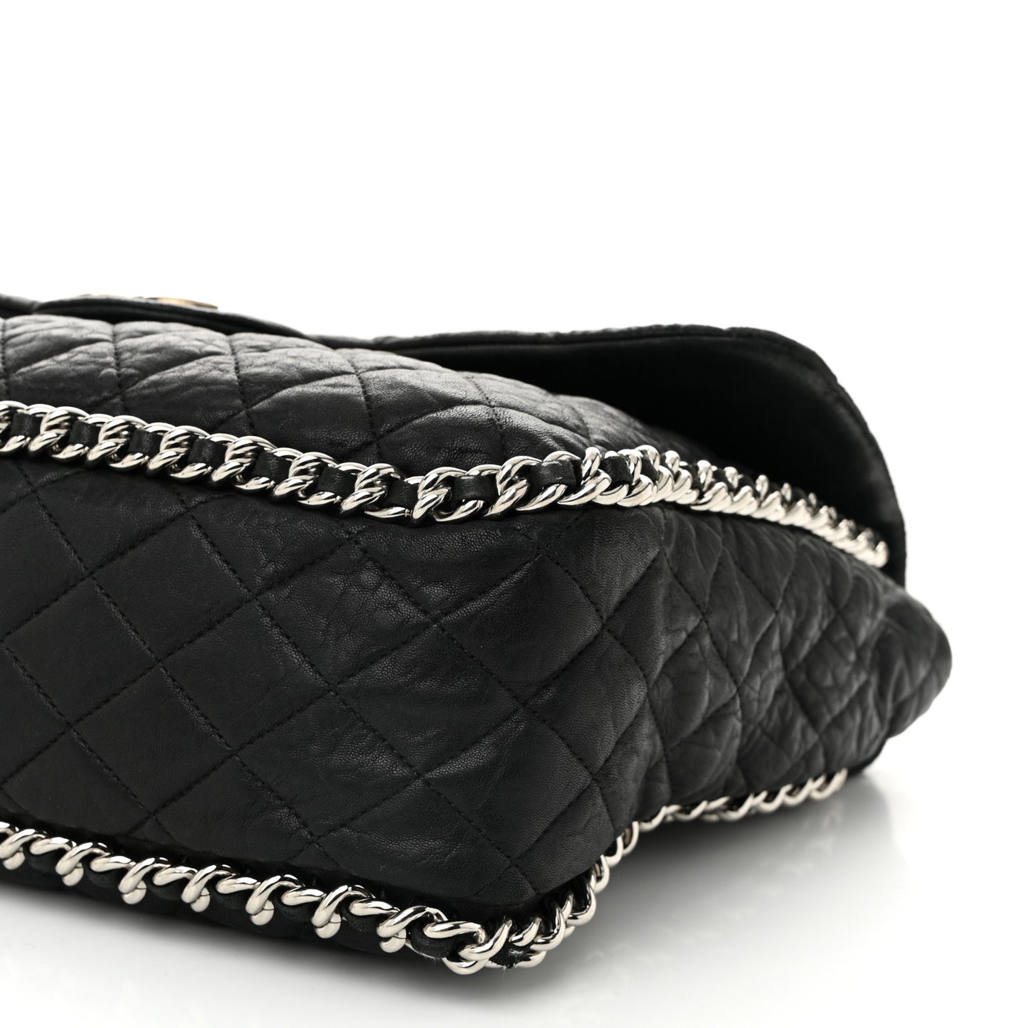 Washed Lambskin Quilted Maxi Chain Around Flap Black