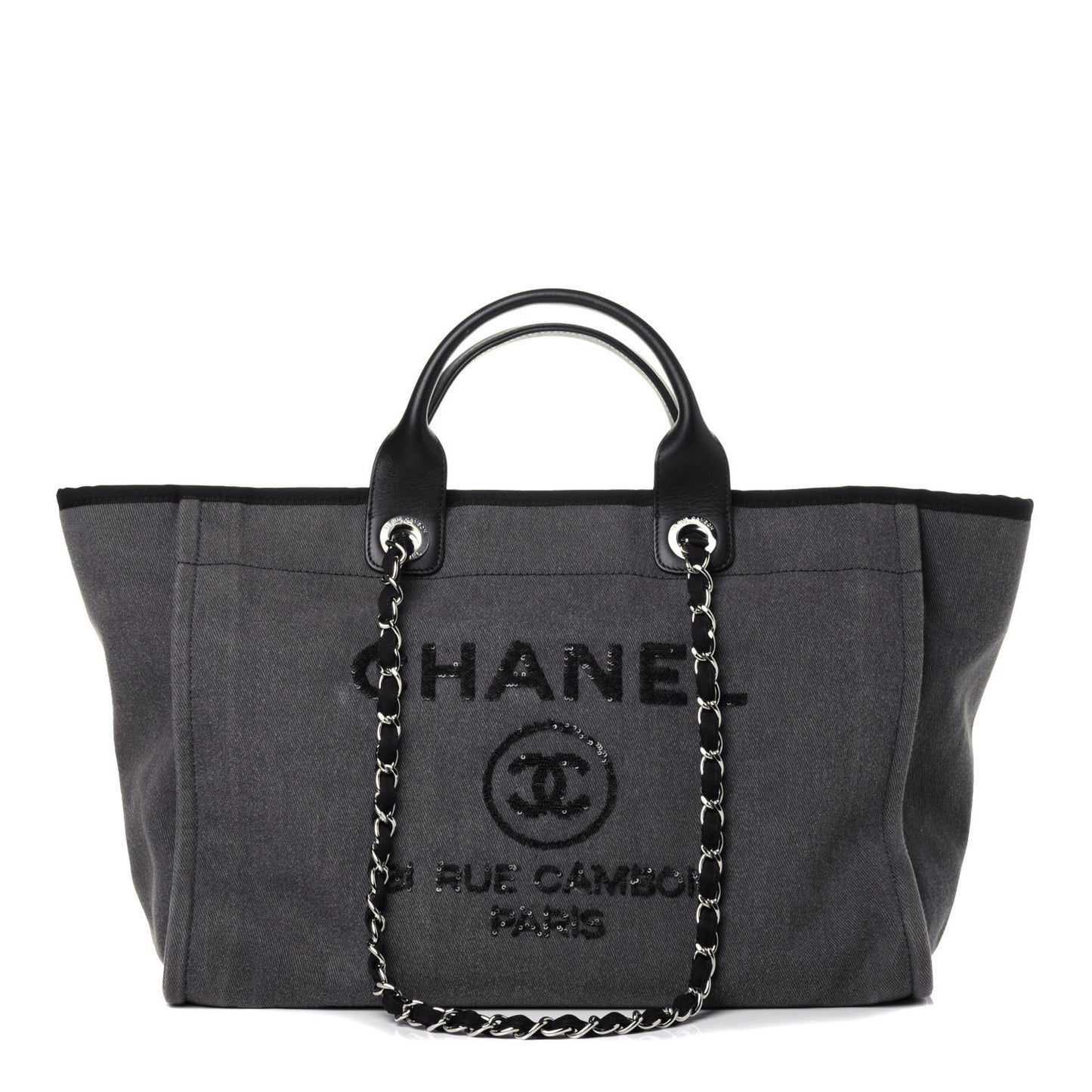 Canvas Sequin Medium Deauville Tote Charcoal