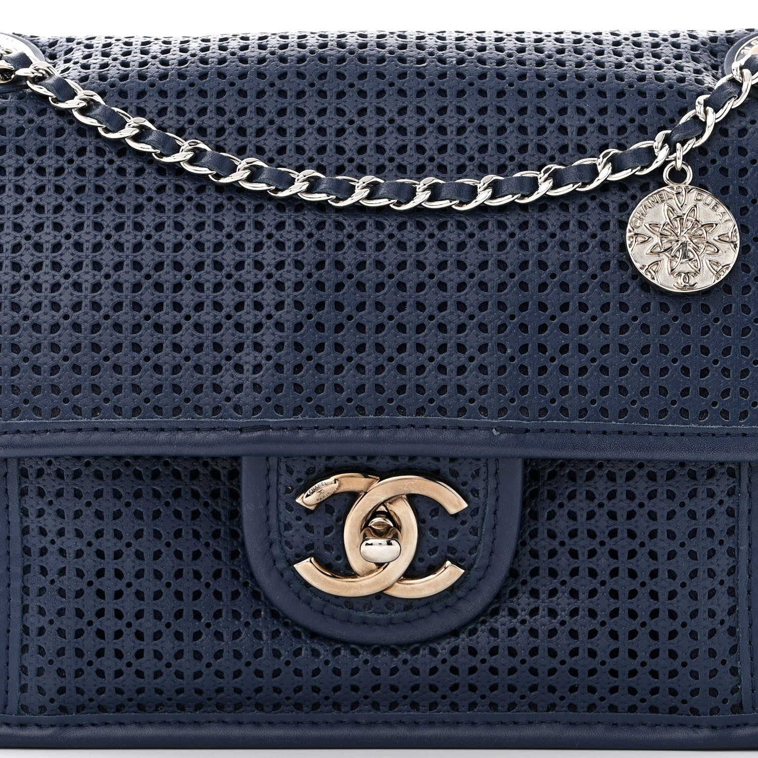Chanel Metallic Perforated Calfskin Small Up In The Air Flap Navy Blue 8 of 10