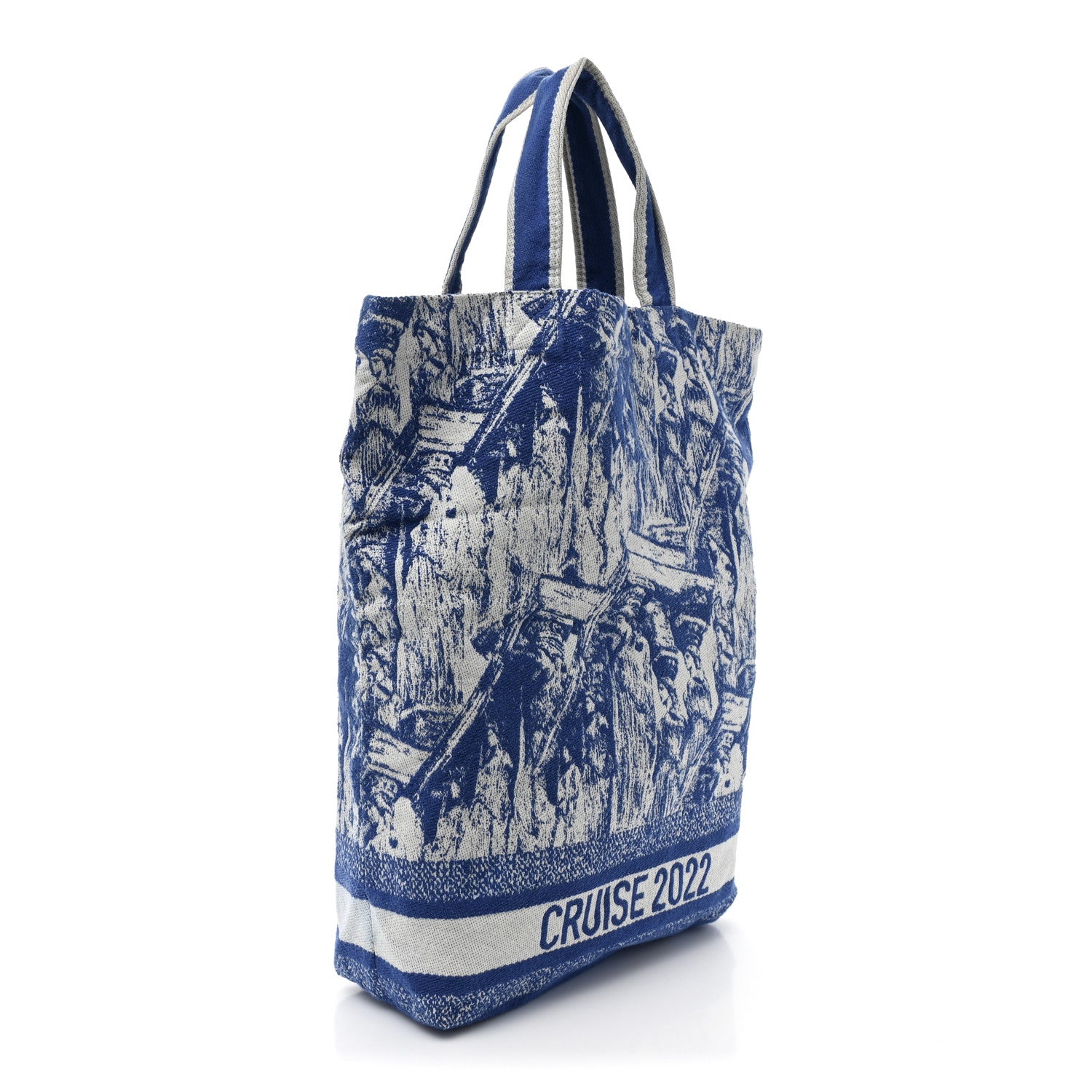Christian Dior Canvas Print Cruise Tote Ivory Blue 3 of 8