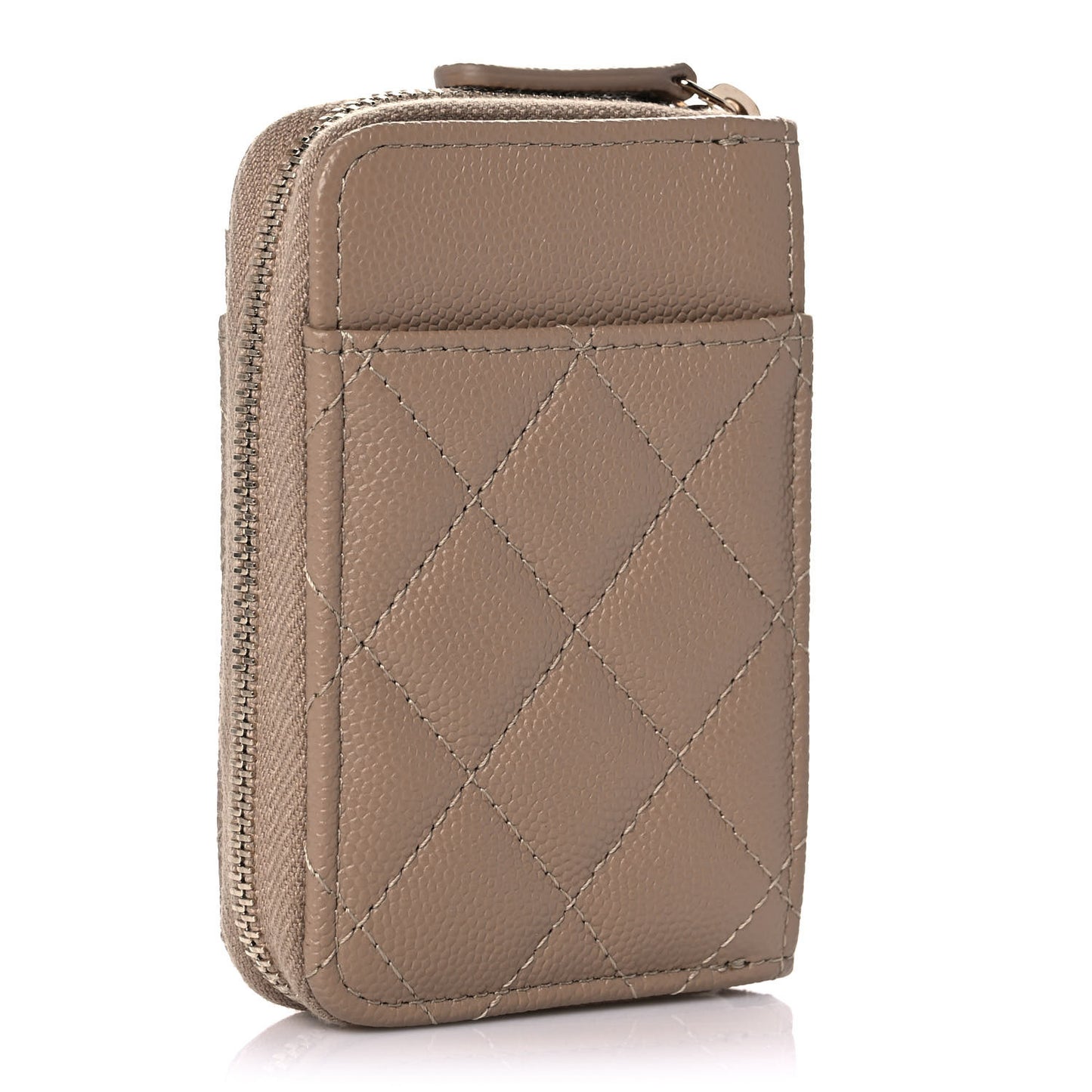 Caviar Quilted Zip Card Holder Beige