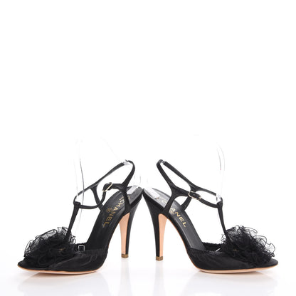 Chanel Satin Mesh Camellia CC Sandals size 38 Black 6 of 12