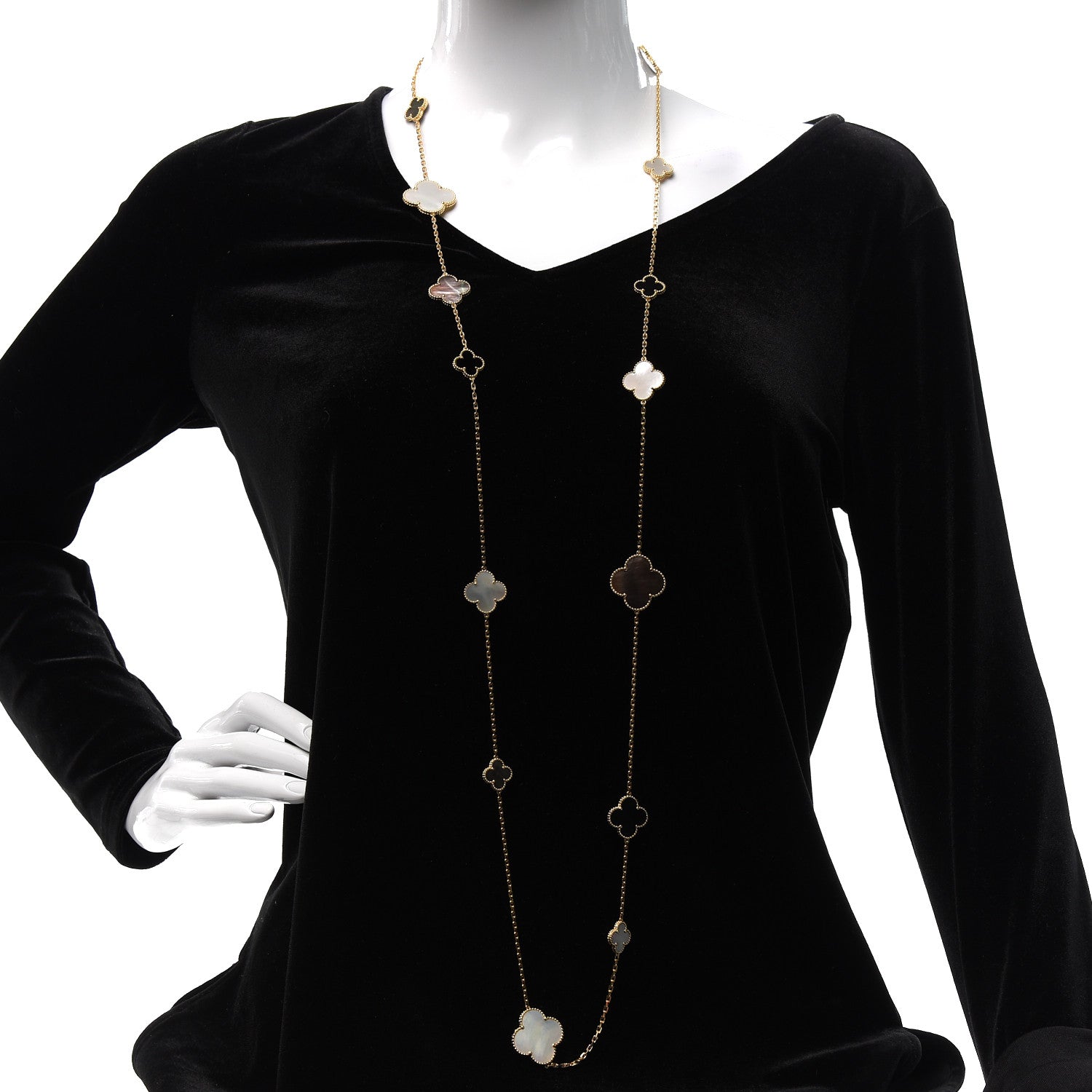 Van Cleef & Arpels 18K Yellow Gold Onyx Mother of Pearl 16 Motifs Magic Alhambra Necklace 2 of 6
