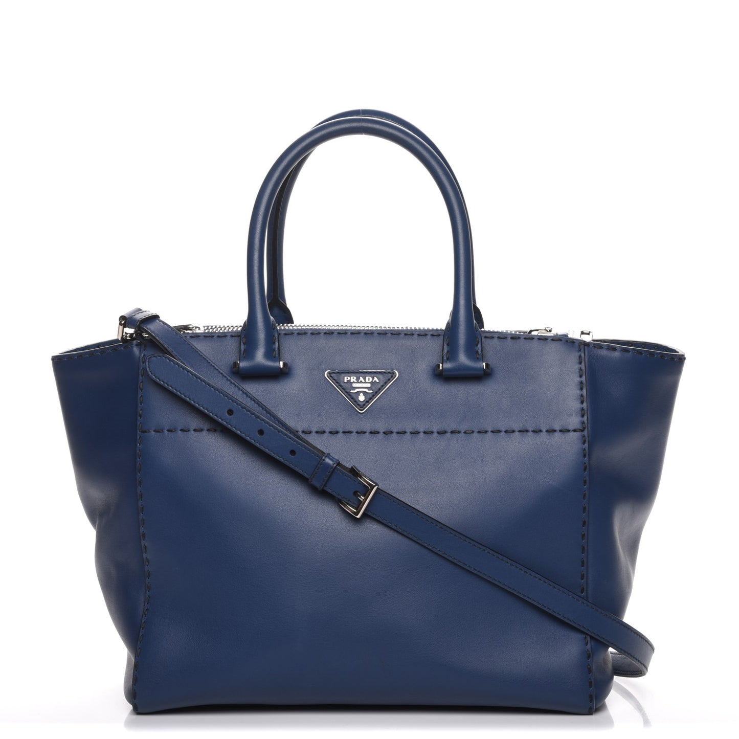 City Calf Small Hand Stitched Galleria Double Zip Tote Bleuette
