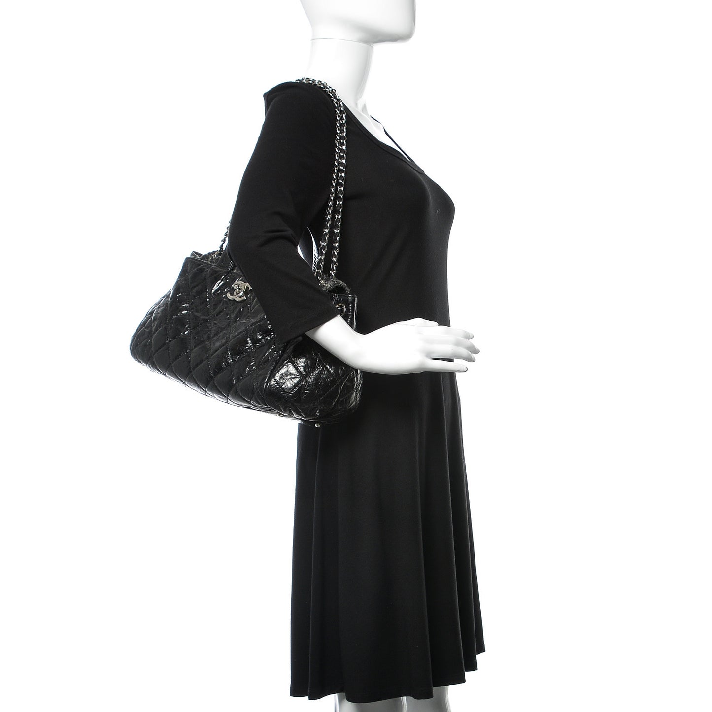 Glazed Calfskin Quilted Tweed Small Portobello Tote Black