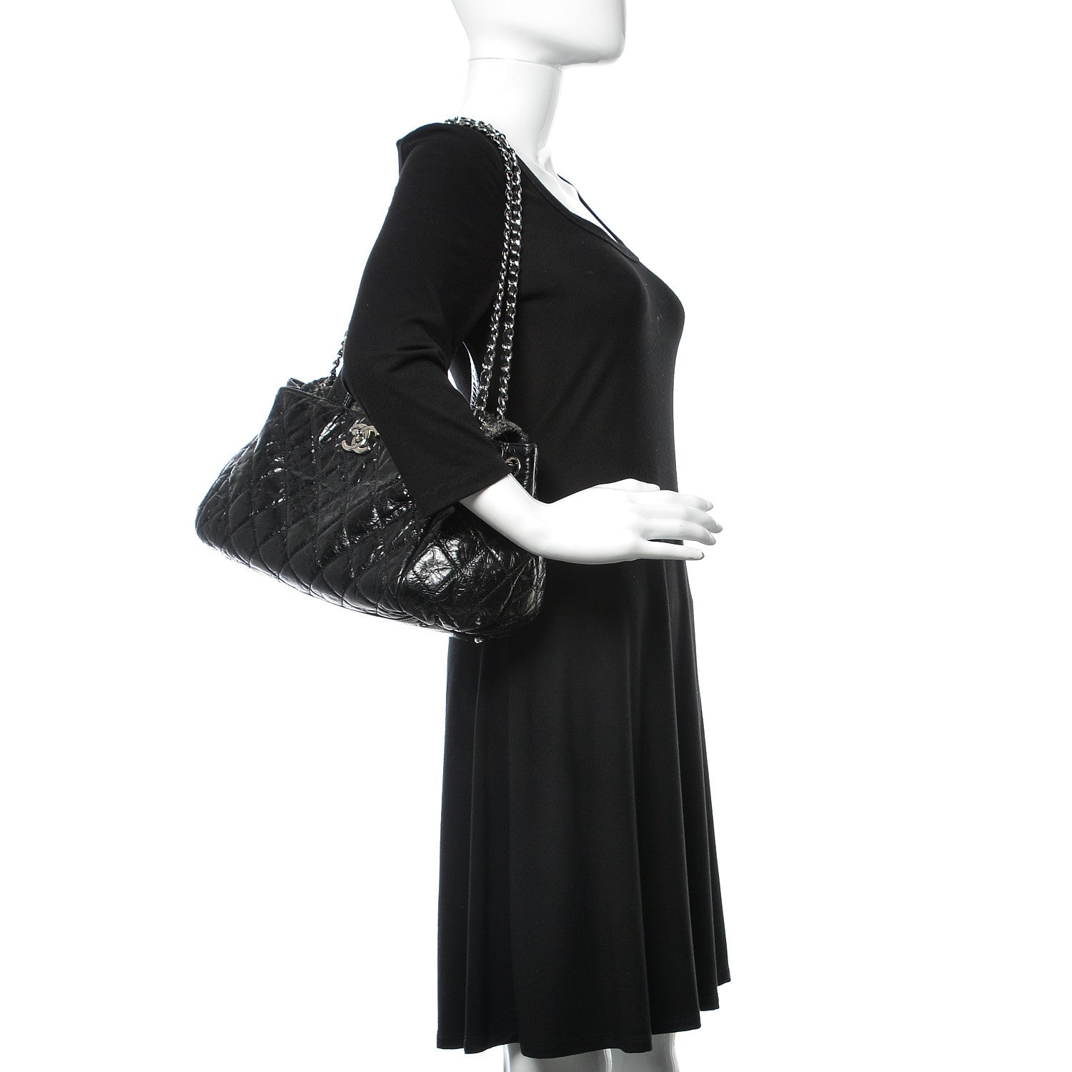 Chanel Glazed Calfskin Quilted Tweed Small Portobello Tote Black 2 of 10