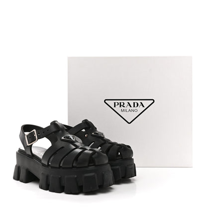 Prada Foam Rubber Triangle Logo Monolith 55mm Cage Sandals 37 Black 12 of 12