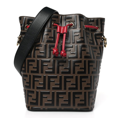 Fendi Vitello Grace F is Fendi Bi-Color FF 1974 Embossed Grande Mon Tresor Bucket Bag Maya Black Fragola 1 of 9