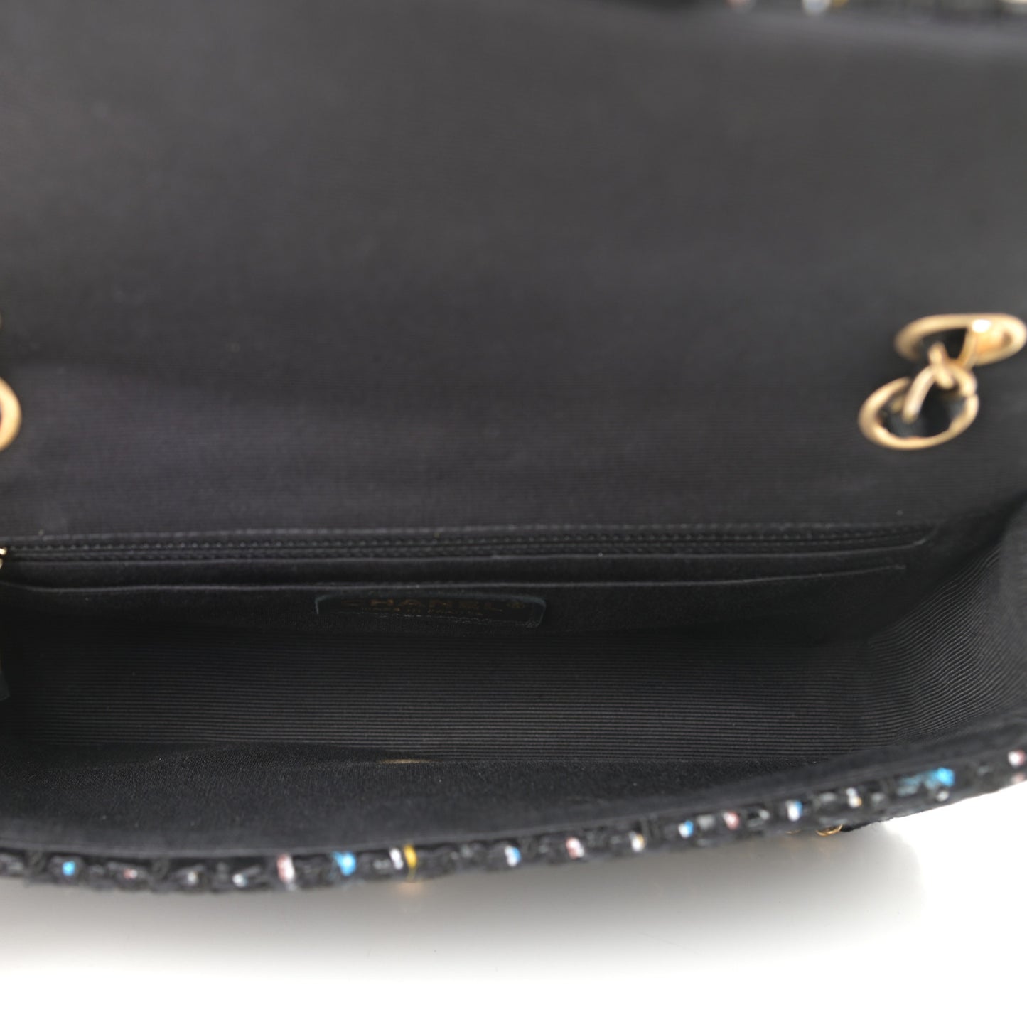 Tweed Chain Braid Medium Single Flap Black