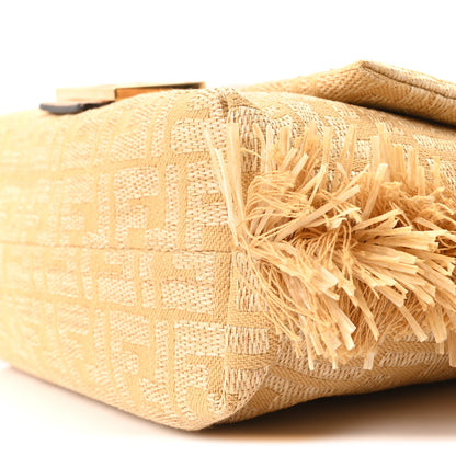Fendi Fabric Jacquard Raffia Straw Fringe Medium Mamma Baguette Beige 19 of 19