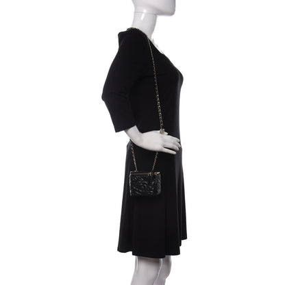 Chanel Lambskin Camellia Embossed Mini Vanity Case With Chain Black 2 of 12