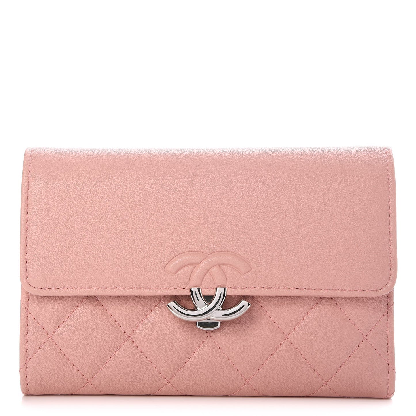 Lambskin Quilted CC Box Flap Wallet Light Pink