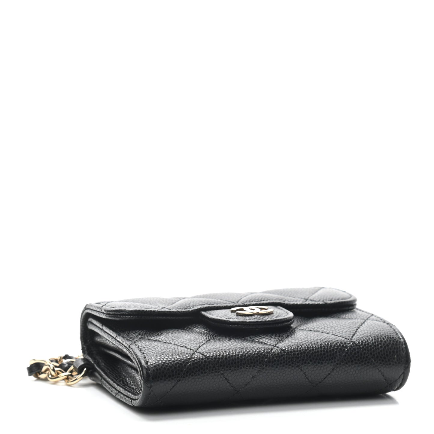 Caviar Quilted Flap Card Holder Chain Wristlet Black