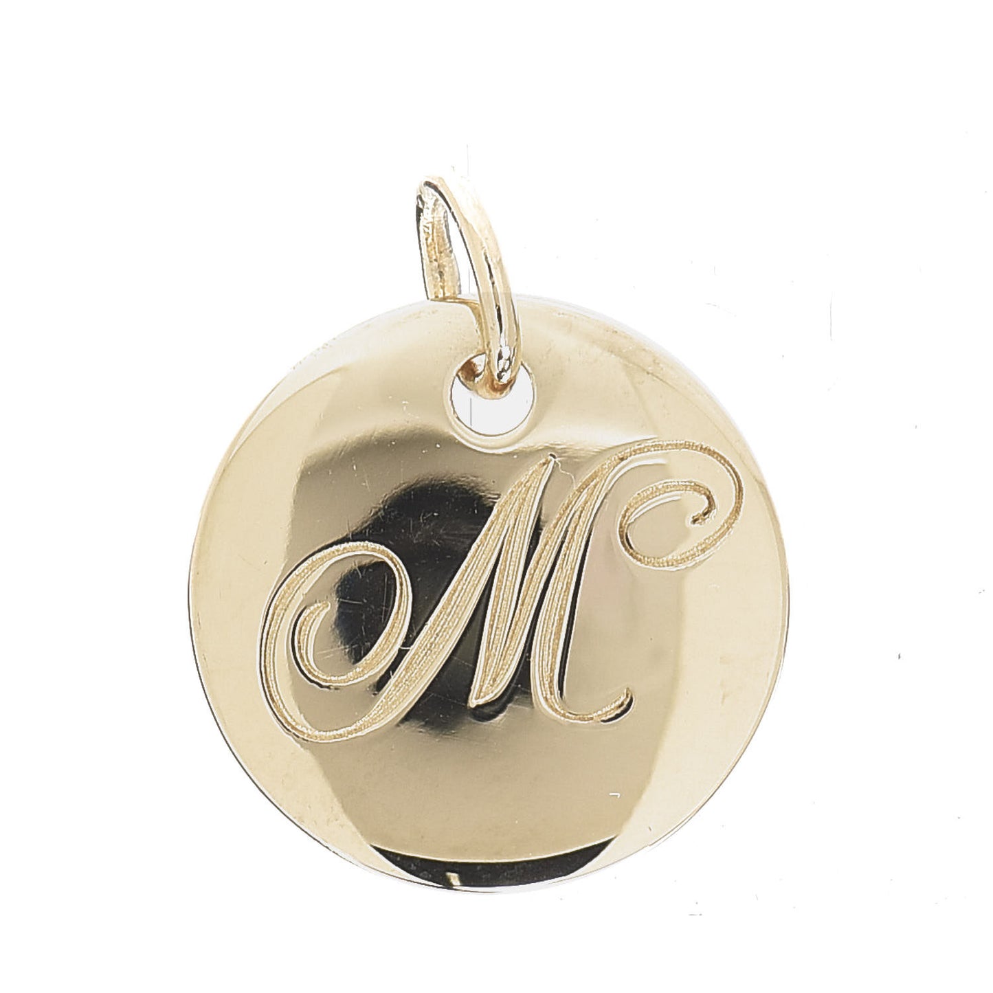 18K Yellow Gold Notes Letter M Disc Charm Pendant