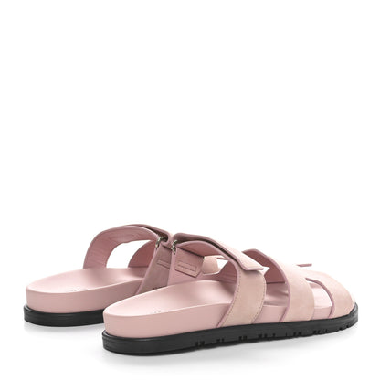Hermes Suede Goatskin Womens Chypre Sandals Rose Porcelaine 4 of 8