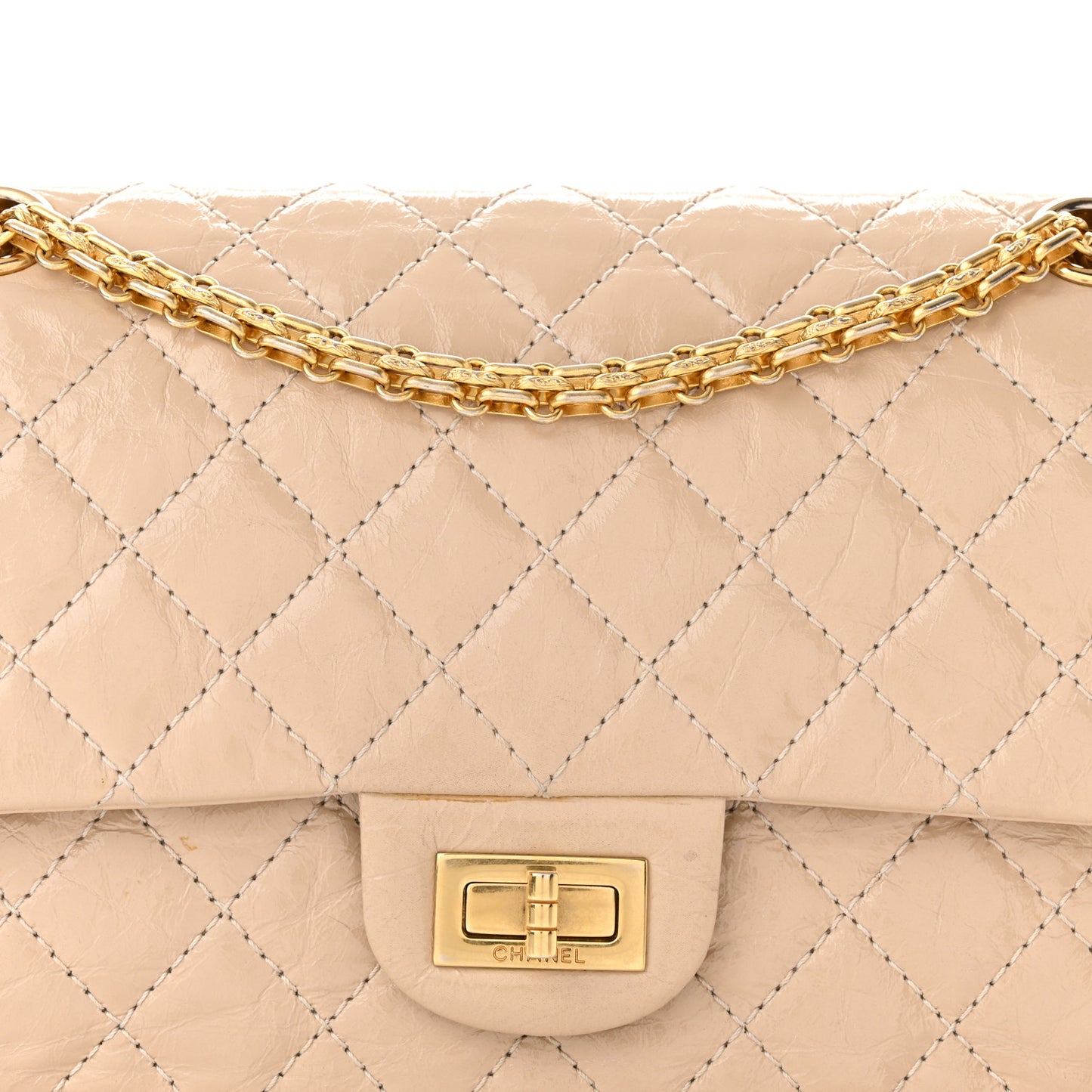 Patent Distressed Calfskin Quilted 2.55 Reissue 225 Flap Beige