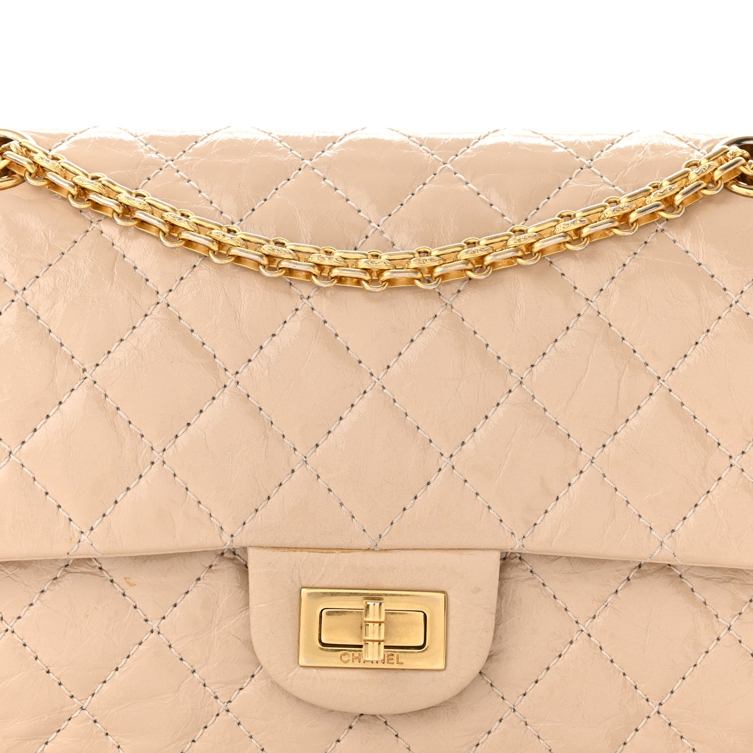 Chanel Patent Distressed Calfskin Quilted 2.55 Reissue 225 Flap Beige 8 of 12