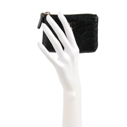 Chanel Lambskin Camellia Embossed Key Holder Case Black 2 of 9