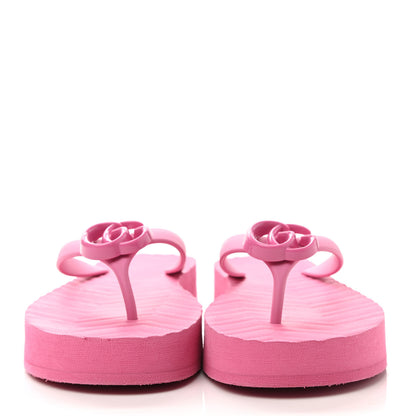 Gucci Rubber Chevron Womens GG Thong Sandals 40 Pink Tropical Flower 2 of 8