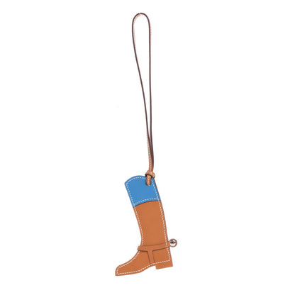 Hermes Butler Swift Paddock Botte Boot Bag Charm Natural Bleu Zanzibar 1 of 3